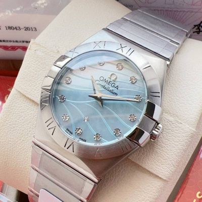 Omega 4th Constellation 27MM 18K Gold 1376 Quartz Movement Light Blue Dial Lady Watch